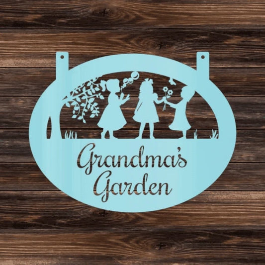 Custom Children At Play Garden Sign Cut Metal Sign Metal House Sign - 8 inches - metal sign