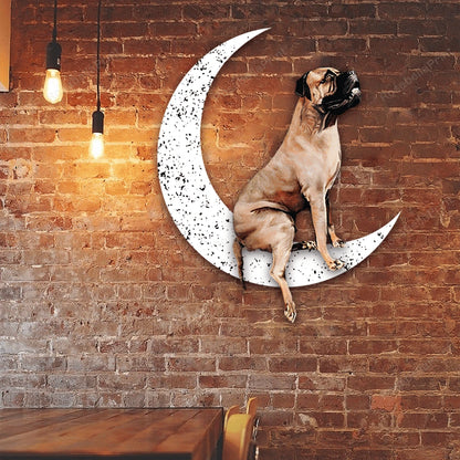 Dog Metal Sign Bullmastiff Sit On The Moon Dog Wall Sign Gift for Dog Lover