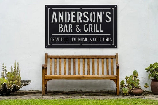 Personalized Metal Family Bar and Grill Sign Personalized Decor Personalized Gifts Custom Metal Art Home Gifts Gifts - 8 inches - metal sign