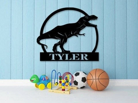 Dinosaur Name Sign. Nursery Decor Personalized Metal Sign Metal Name Personalized Name Sign Metal Name Sign Kids Name Sign Dinosaur Kid - 8 inches - metal sign