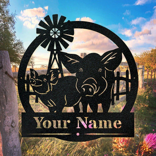 Personalized Pig Monogram Metal Pig Farm Sign Laser Cut Metal Signs Custom Gift Ideas - 8 inches - metal sign