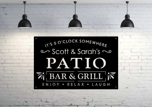 Personalized Metal Family Bar And Grill Sign Outdoor Last Name Patio Decor Man Cave Laser Cut Metal Signs Custom Gift Ideas - 8 inches - metal sign