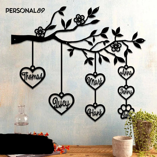 Family Flower Branches Personalized Metal House Sign Laser Cut Metal Signs Custom Gift Ideas - 8 inches - metal sign