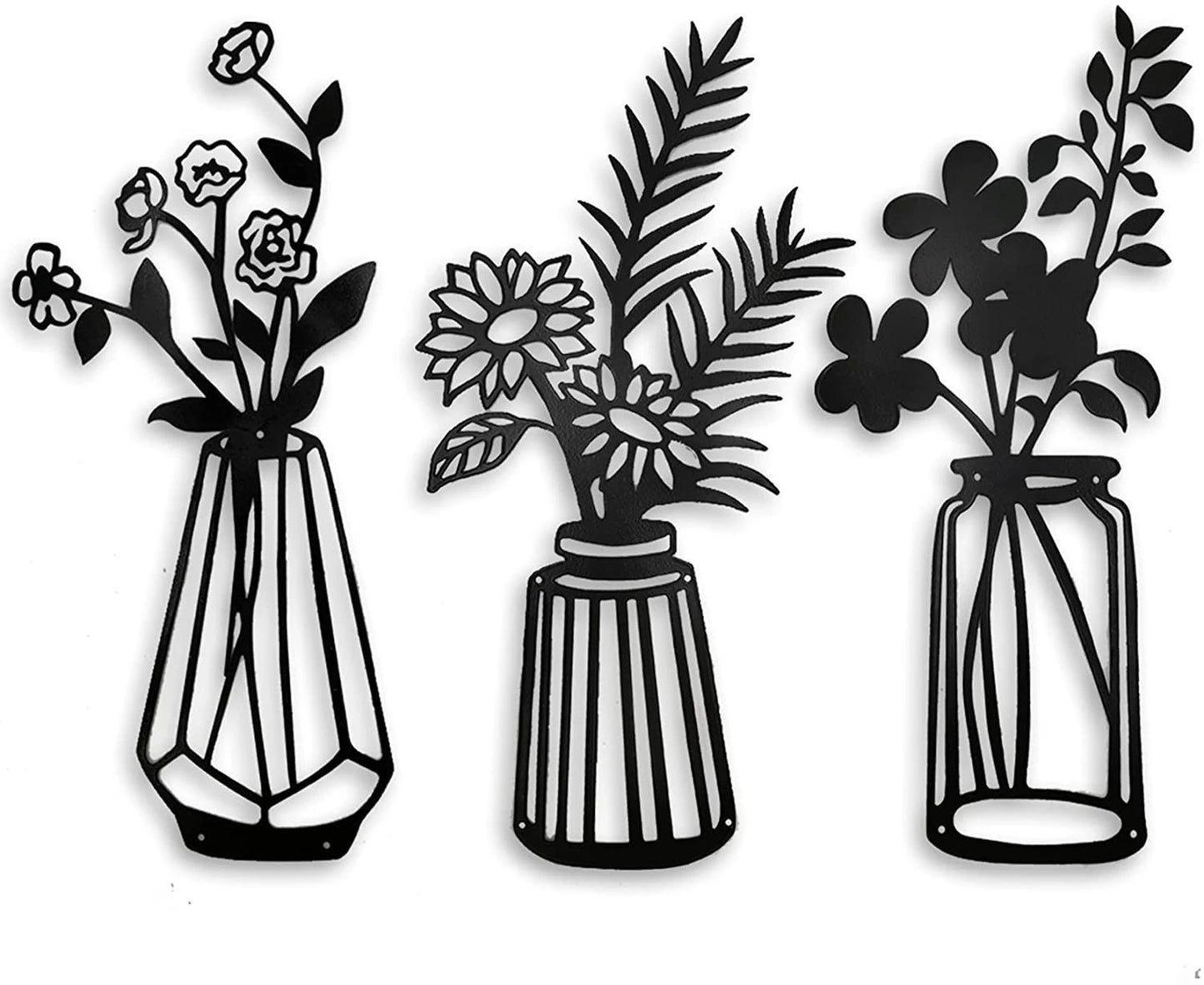 Metal Flowers Wall Decor Metal Wall Sculpture for Patio Balcony Black Metal Wall Decor Art for Living Room Bathroom Bedroom Dining Room