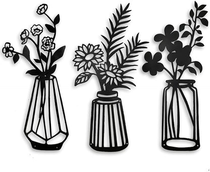 Metal Flowers Wall Decor Metal Wall Sculpture for Patio Balcony Black Metal Wall Decor Art for Living Room Bathroom Bedroom Dining Room