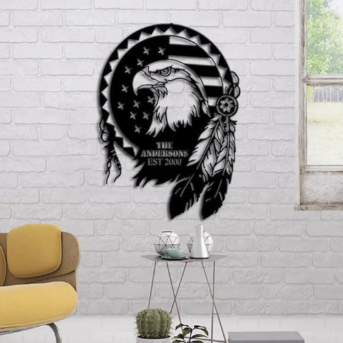 Dreamcatcher With Eagle Customized Family Name Cut Metal Sign