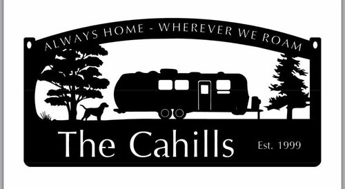 Metal Airstream Camper Sign With Dog And Camper Metal House Sign