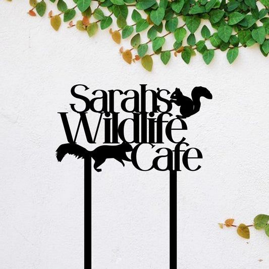Personalized Squirrel Cafe Metal Garden Sign, Custom Garden Stake, Metal Laser Cut Metal Signs Custom Gift Ideas - 8 inches - metal sign