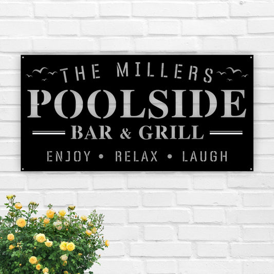 Custom Name Poolside Bar And Grill Metal Sign,pool And Bar, Tiki Bar, Bar And Grill, Pool Oasis - metal sign
