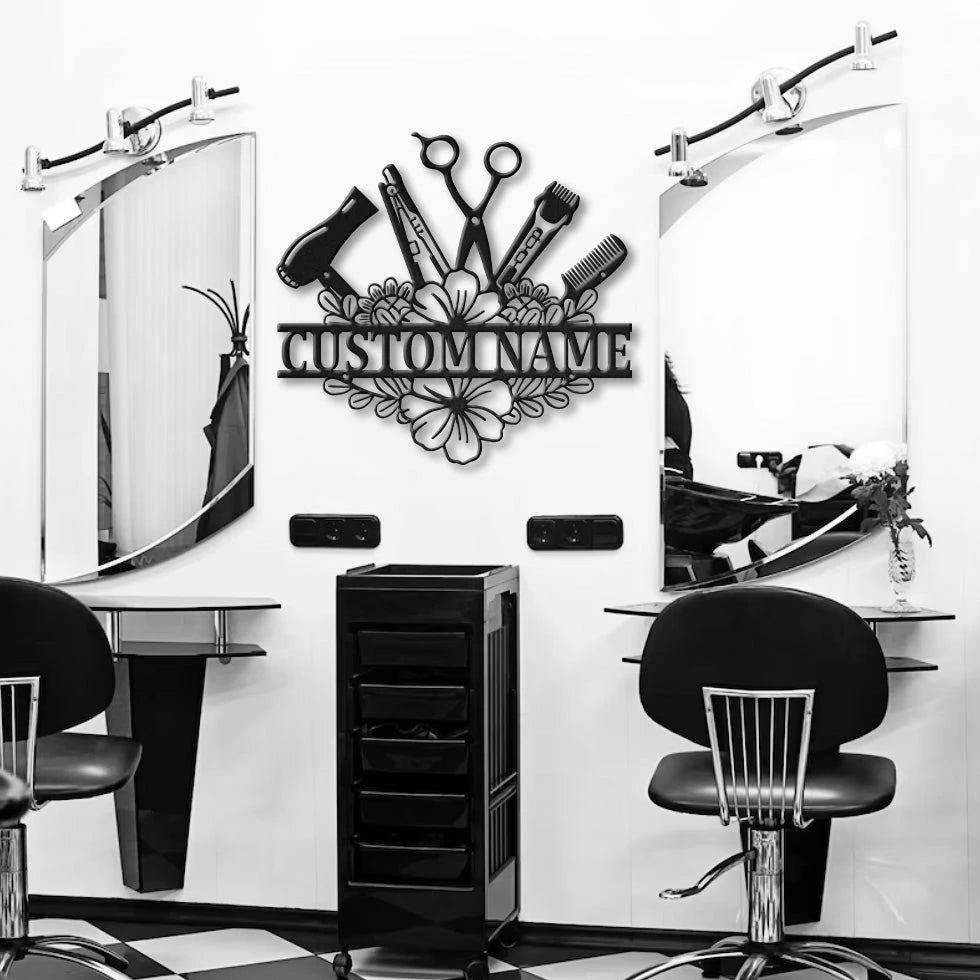 Metal Hair Stylist Flower Sign Personalized Metal House Sign