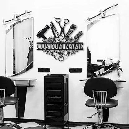 Metal Hair Stylist Flower Sign Personalized Metal House Sign