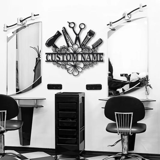 Metal Hair Stylist Flower Sign Personalized Metal House Sign - 8 inches - metal sign