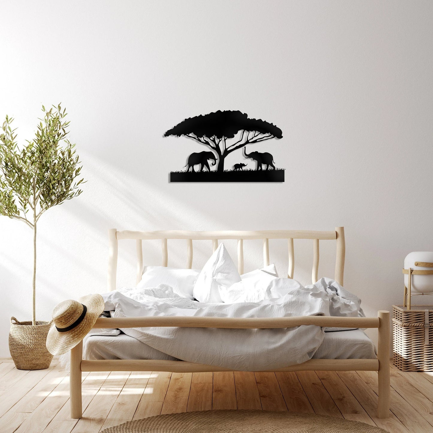 Africa Wall Art, Safari Animals Wall Decor, Elephants And Tree Wall Decor, Housewarming Gift, Above Bed Wall Decor, Abstract Safari Art, Metal Laser Cut Metal Signs Custom Gift Ideas