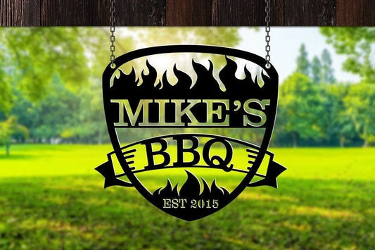 Personalized Bbq Sign Metal Custom Name Bbq Sign Outdoor Sign Bbq Grill Sign Outdoor Kitchen Metal Signs Gift For Dad - 8 inches - metal sign