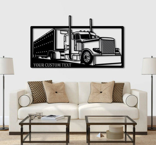 Metal Semi Truck And Trailer Semi Truck Metal Wall Decoration Personalized Company Name Extra Metal Wall Abstract Cattle Trailer - 8 inches - metal sign