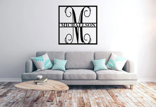 Family Name Sign, Custom Metal Sign, Split Monogram Sign, Door Hanger, Metal Wall Art, Metal Wall Decor - metal sign