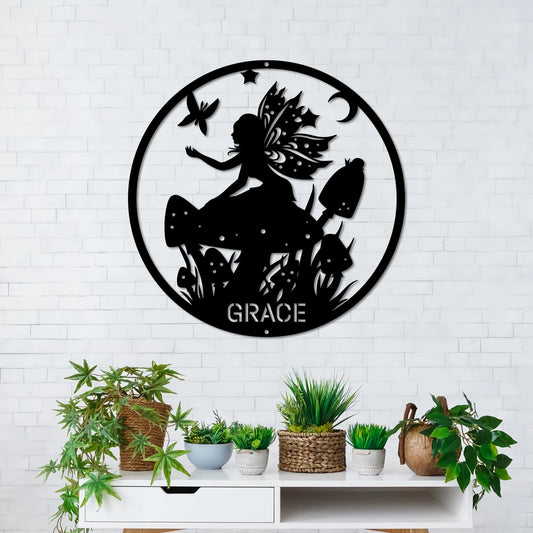 Personalized Fairy Metal Sign, Fairy Wall Art, Metal Fairy Wings, Housewarming Gift, Kid Room Decor - metal sign