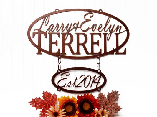 Custom Family Name With Established Year Oval Metal Signs Copper, Custom Sign, Personalized Sign, Metal - metal sign