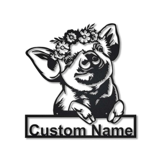 Personalized Floral Piggy Metal Sign Art, Custom Floral Piggy Metal Sign, Animal Funny, Pets Gift - metal sign