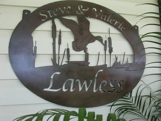 Metal Sign With Duck, Cattail Scene, Metal Wall Art, Metal House Sign Laser Cut Metal Signs Custom Gift Ideas - 8 inches - metal sign
