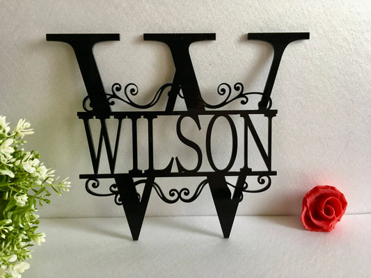 Split Letter Wall Monogram Sign Front Door Wreath Hanger Personalized Garden Metal Acrylic Family Last - wedding detail
