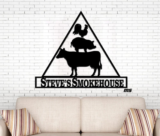 Custom Smokehouse Bbq Metal Sign, Personalized Flaming Grill, Barbeque, Barbecue, Smoker Decor, Green - metal sign