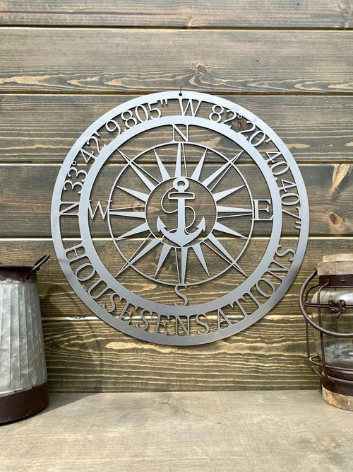 Gps Anchor With Name Compass Custom Metal Art Cut Metal Sign Metal House Sign