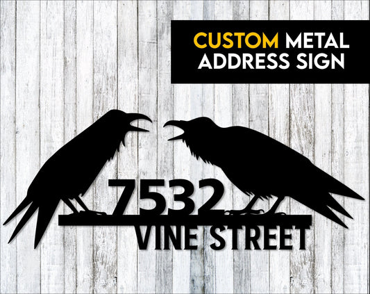 Raven Crow Metal Address Sign Custom Address Sign Crow Lover Gift Laser Cut Metal Signs Custom Gift Ideas - 8 inches - metal sign