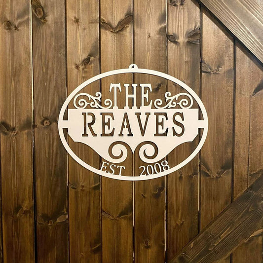 Elegant Family Name & Established Date Sign Cut Metal Sign Metal House Sign - 8 inches - metal sign