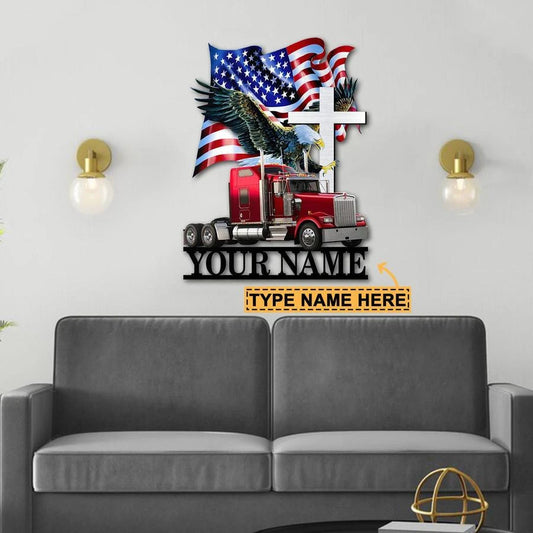 Red Truck With Eagle And Flag Personalized Metal Sign Laser Cut Metal Signs Custom Gift Ideas - 8 inches - metal sign
