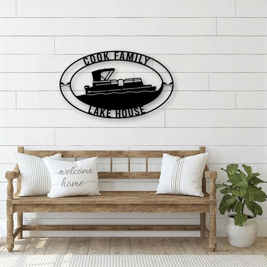Personalized Metal Sign, Lake House Metal Sign, Pontool Boat Metal Sign, Custom Text Metal Sign For Lake - metal sign