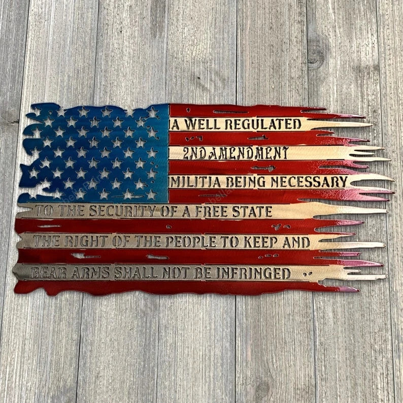 Second Amendment Distressed Flag Metal Sign American Flag Metal Sign