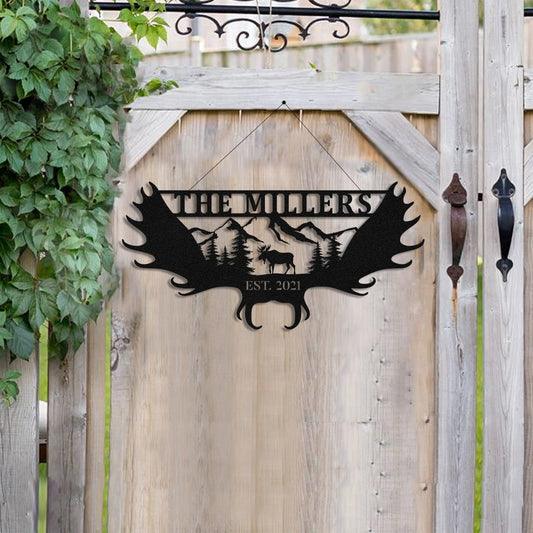 Moose Deer Hunting Hunter Metal Sign Monogram, Cabin, Lodge, Camp, Wall Decor, Art Gift For Him, Metal - metal sign