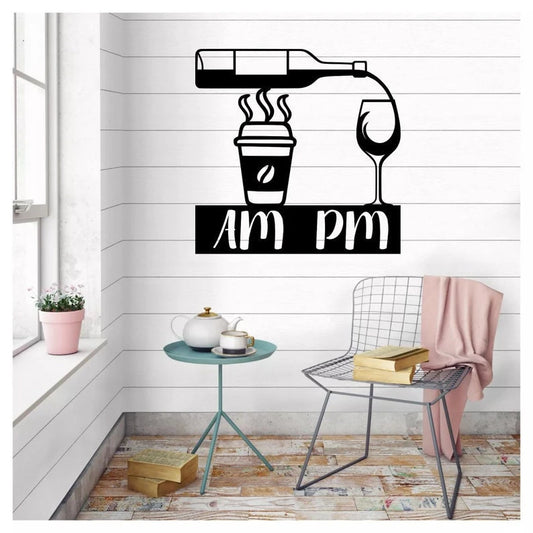 Coffee AM and Wine PM Cut Metal Sign Laser Cut Metal Signs Custom Gift Ideas - 8 inches - metal sign