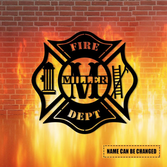 Personalized Name Fire Dept Firefighter Metal Wall Decor, Gift For Fireman, Metal Laser Cut Metal Signs Custom Gift Ideas - 8 inches - metal sign