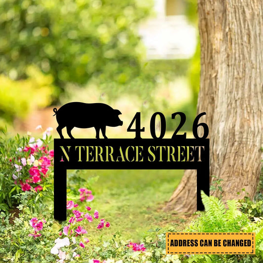Custom Address Pig Metal Art, Farm Steel Sign, Ranch Decor, Metal Laser Cut Metal Signs Custom Gift Ideas - 8 inches - metal sign