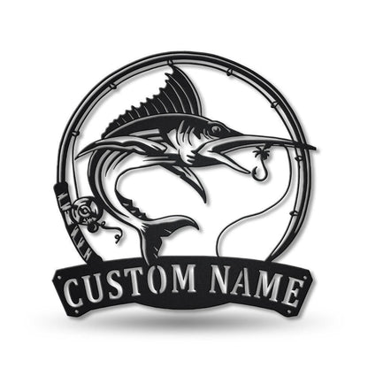 Personalized Marlin Fishing Fish Pole Metal Sign Art, Custom Marlin Fishing Metal Sign, Marlin Fishing Gifts For Men, Marlin Fishing Gift, Laser Cut Metal Signs Custom Gift Ideas