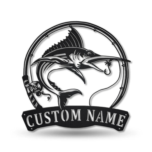 Personalized Marlin Fishing Fish Pole Metal Sign Art, Custom Marlin Fishing Metal Sign, Marlin Fishing - metal sign
