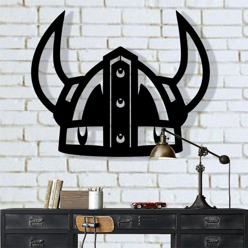 Viking Warrior Helmet Metal Viking Decor Viking Silhouette Nordic Mythology Art Metal Wall Hangings Interior Decoration