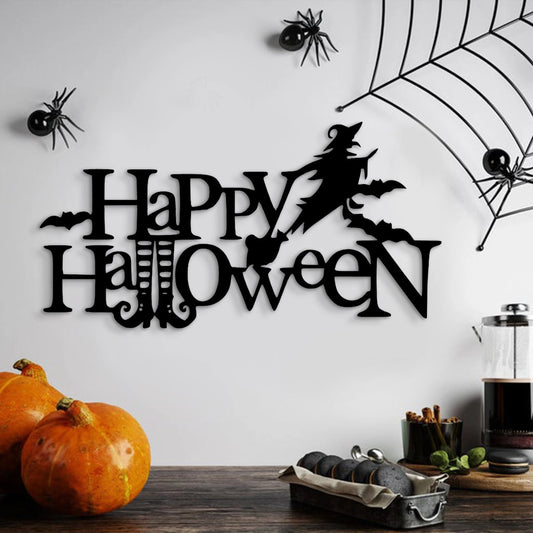 Happy Halloween Metal Sign Witch Sign Witch Broomstick Halloween Welcome Sign Halloween Decor Halloween Pumpkin Bat Sign - 8 inches - metal sign