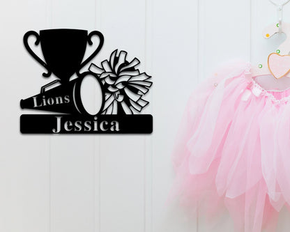 Cheerleading Name Sign, Nursery Decor, Personalized Metal Sign, Metal, Personalized Name Sign, Metal Name Sign, Kids Name Sign, Cheer Sports, Metal Laser Cut Metal Signs Custom Gift Ideas