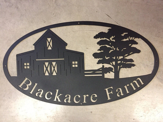 Metal Barn Sign With Barn And Oak Tree Customized With Your Name Metal House Sign - 8 inches - metal sign