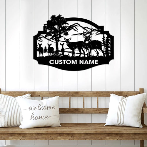Deer Hunting Metal Sign Whitetails Name Metal Wall Deer Camp Sign Hunter Gift Deer Antler Name Sign Father's Day Gift