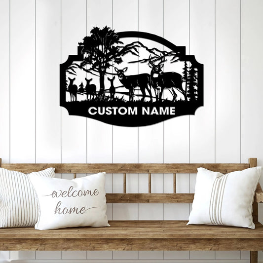 Deer Hunting Metal Sign Whitetails Name Metal Wall Deer Camp Sign Hunter Gift Deer Antler Name Sign Father's Day Gift