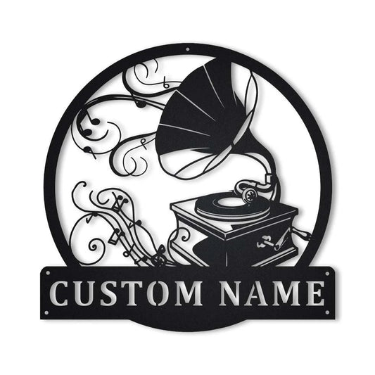 Personalized Gramophone Monogram Metal Sign Art, Custom Gramophone Name Metal Sign, Gramophone Gifts For - metal sign