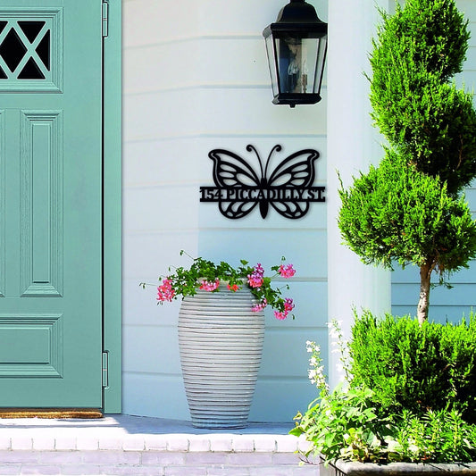 Custom Metal Address Sign Butterfly Wilderness Rustic Sign Metal House Number Sign Outdoor Wall Decor Address Plaque Housewarming Gift - 8 inches - metal sign