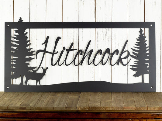 Custom Family Name Sign Metal Laser Cut Sign Lake House Decor Cottage Sign Deer - 8 inches - metal sign