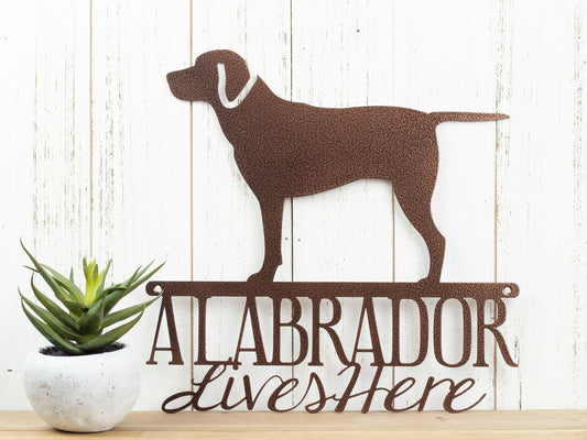 Labrador Lives Here Sign Metal Copper Laser Cut Labrador Retriever Dog Lab Labrador Art Labrador Decor - 8 inches - metal sign