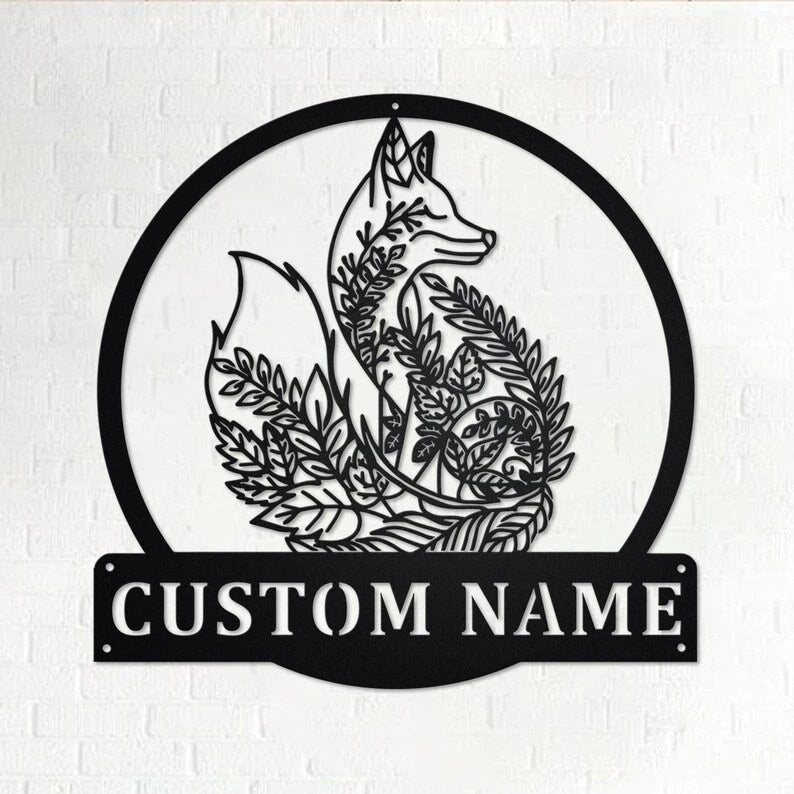 Custom Fox Mandala Personalized Fox Name Garden Sign Fox Metal