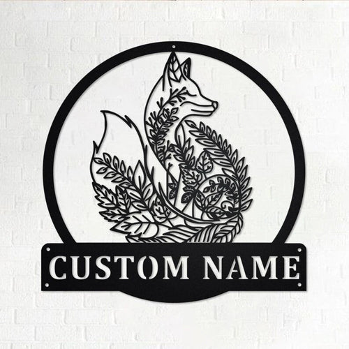 Custom Fox Mandala Personalized Fox Name Garden Sign Fox Metal